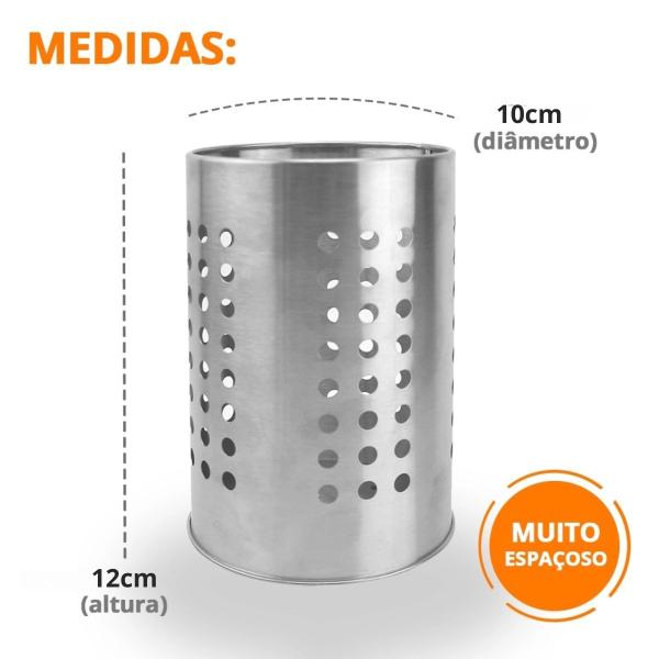 Imagem de Porta Talher Escorredor Aço Inox Escovado 12cm 