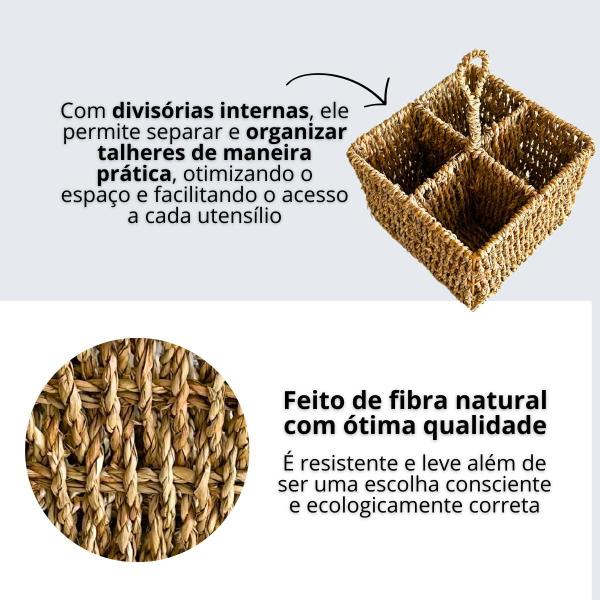 Imagem de Porta talher fibra natural Palha Divisórias maquiagem escova acessórios bijuteria pincéis cosméticos