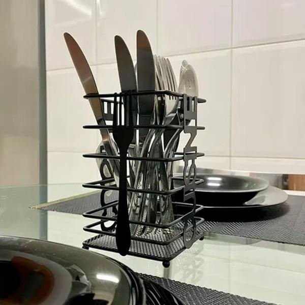 Imagem de Porta Talher Organizador De Metal Estilo Luxo Cusine Black