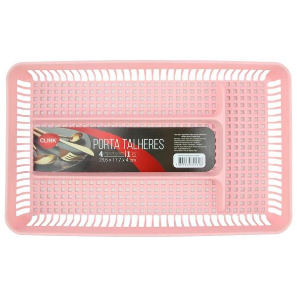 Porta Talher Organizador Repartições Tampa De Plástico Rosa - Clink Imagem de Porta Talher Organizador Repartições Tampa De Plástico Rosa