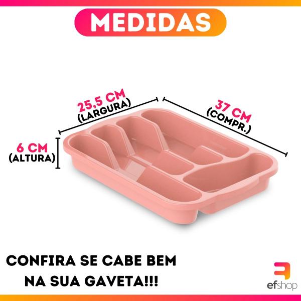 Imagem de Porta Talher Rosa ou Preto Organizador de Gaveta C/ Tampa e Trava 5 Divisórias de Plástico - Uninjet