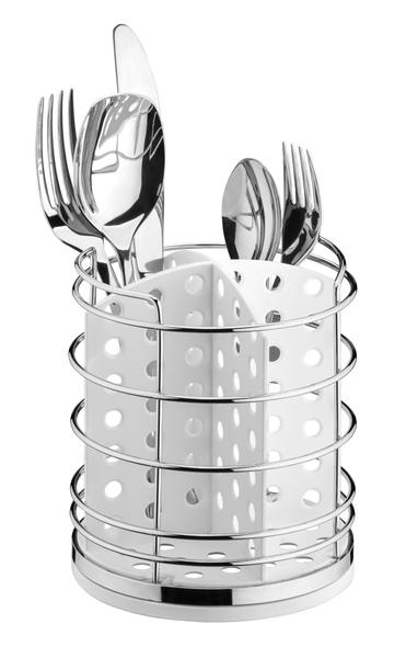 Imagem de Porta talheres / escorredor de talher branco grande de inox com divisórias para cozinha