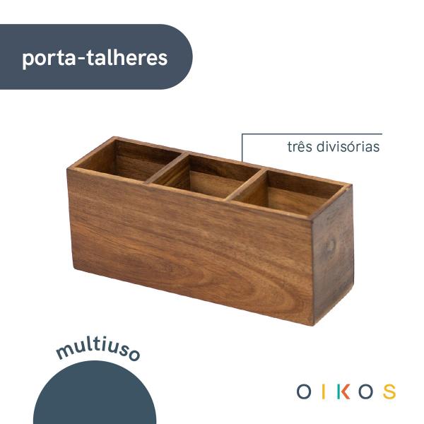 Imagem de porta talheres organizador de madeira acácia com 3 divisórias - Oikos