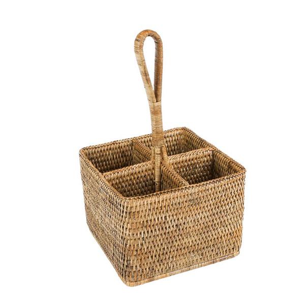 Porta Talheres Quadrado Rattan Paya 20x20 cm Natural Home Imagem de Porta Talheres Quadrado Rattan Paya 20x20 cm Natural Home