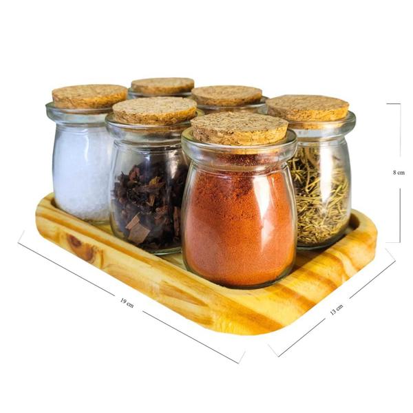 Imagem de Porta Tempero - ÁGORA Acompanha 6 Potes Leiteira 110Ml com Rolha - Gourmet - Especiarias - Design - Organizador - Exclusivo - Prático - Cozinha