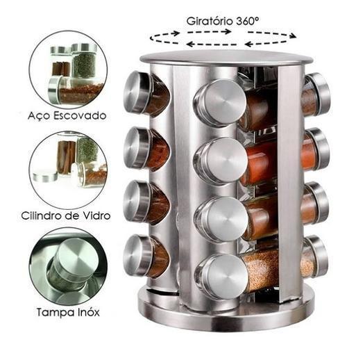 Imagem de Porta Tempero Condimento Giratório 16 Peças Inox