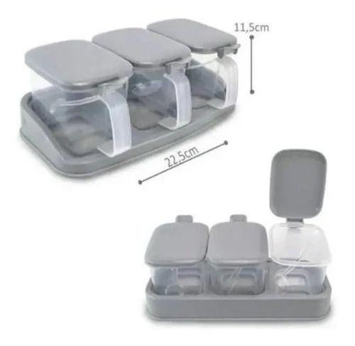 Porta Tempero Condimentos 3 Potes Plástico C/ 3 Colheres - Clink Imagem de Porta Tempero Condimentos 3 Potes Plástico C/ 3 Colheres