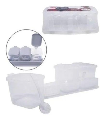 Porta Tempero Condimentos 3 Potes Plástico C/ 3 Colheres - Clink Imagem de Porta Tempero Condimentos 3 Potes Plástico C/ 3 Colheres