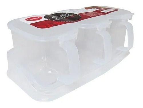 Porta Tempero Condimentos 3 Potes Plástico C/ 3 Colheres - Clink Imagem de Porta Tempero Condimentos 3 Potes Plástico C/ 3 Colheres