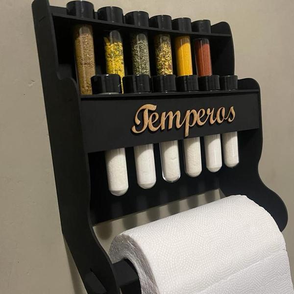 Imagem de Porta Tempero/Condimentos Com Porta Papel Toalha 12 Tubetes