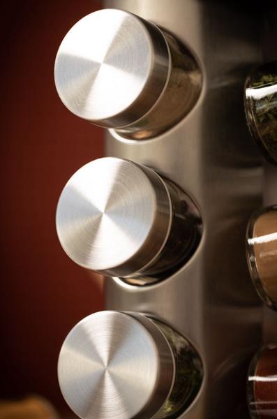 Imagem de Porta Tempero Condimentos  Inox Com Suporte Giratório 20 Potes de Vidro Tampa em Inox