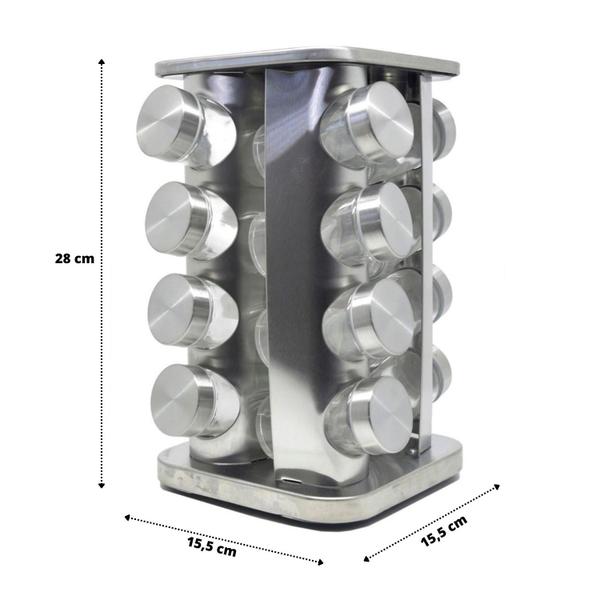 Imagem de Porta tempero giratório de metal cantos arredondados 16 peças