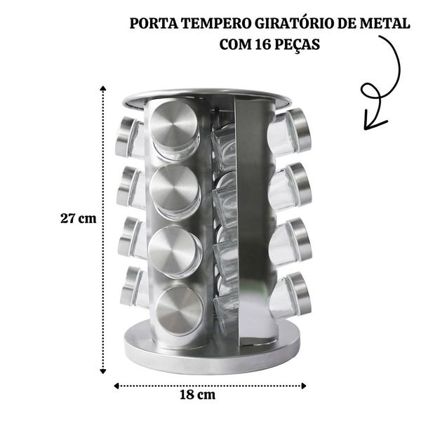 Imagem de Porta tempero giratorio de metal redondo com 16 peças