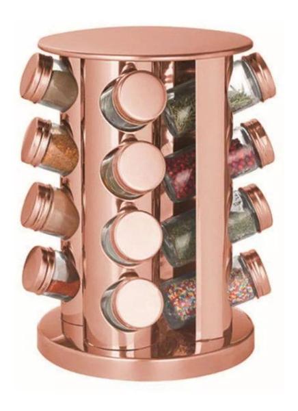 Porta Tempero Giratório Inox 16 Potes Redondo Rosé Gold - Dubai Porta Tempero Giratório Inox 16 Potes Redondo Rosé Gold - Dubai