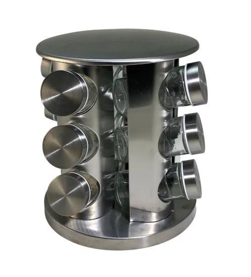Imagem de Porta tempero inox 12 potes em vidro giratório