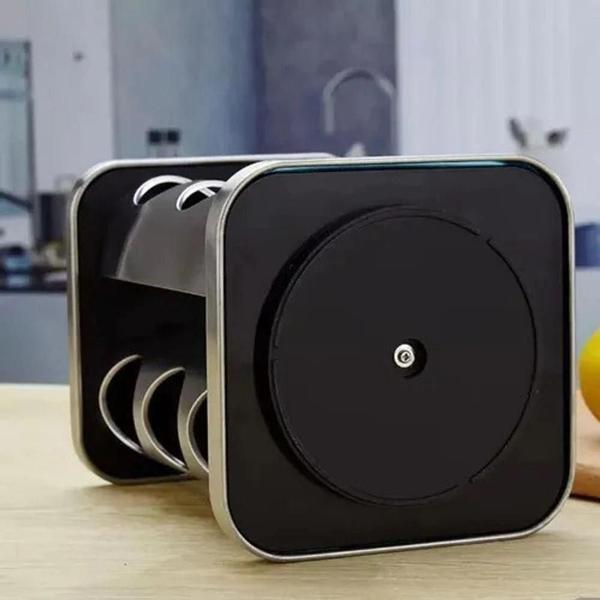 Porta Tempero Inox Preto 12 Potes Em Vidro Giratório - Futuro Brasil Imagem de Porta Tempero Inox Preto 12 Potes Em Vidro Giratório
