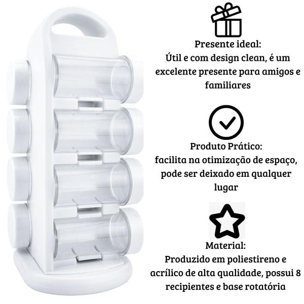 Imagem de Porta Temperos Condimento 8 Peças Giratório Em Plástico 28cm