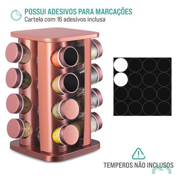 Imagem de Porta Temperos Condimentos 16 Potes Quadrado Rose Gold