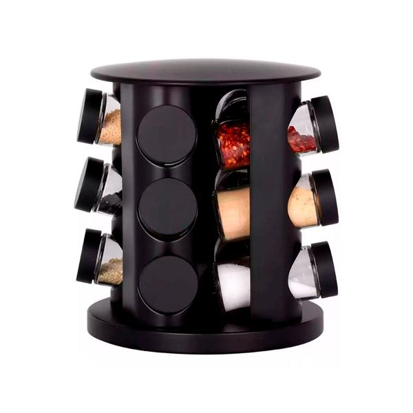 Porta temperos e Condimentos Giratório Com 9 Potes de vidro Preto - Belakaza Porta temperos e Condimentos Giratório Com 9 Potes de vidro Preto - Belakaza