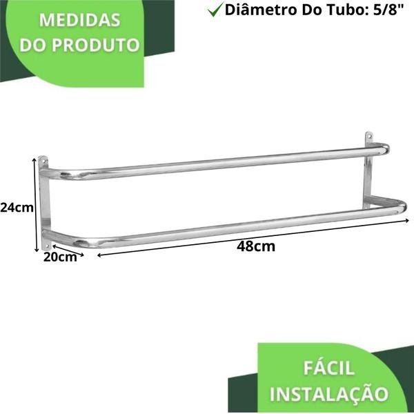 Imagem de Porta Toalha Banho Duplo Porta Ou Parede Alto Brilho 48cm SF