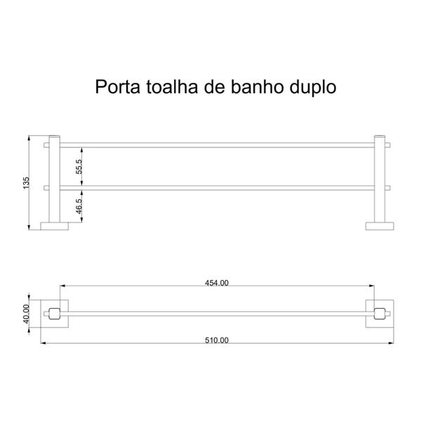 Imagem de Porta Toalha de Banho Duplo 51cm Inox Polido Square Ducon Metais