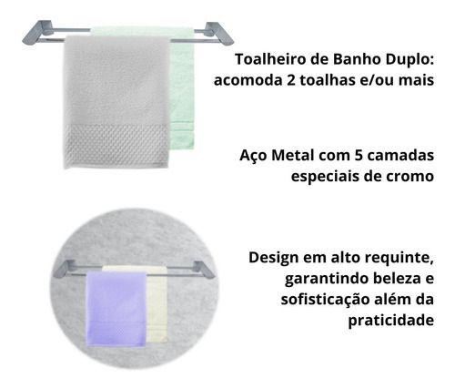 Imagem de Porta toalha de banho duplo de parede 60cm inox cromado  para banheiro e lavabo linha infinity  westin