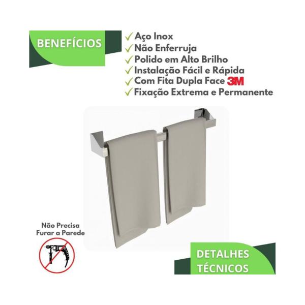 Imagem de Porta Toalha de Banho Parede Banheiro Adesivo 3m Inox DF