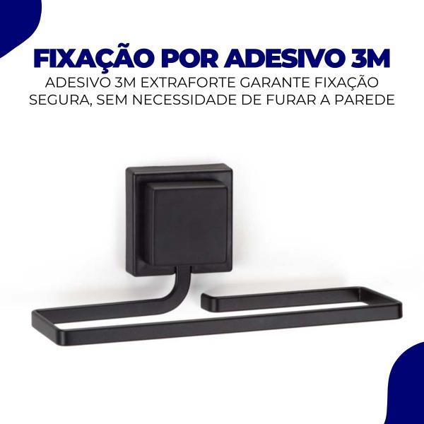 Porta Toalha de Rosto Barra Banheiro Lavabo Toalheiro Sem Furo Fixação Dupla Face Preto - Arthi Imagem de Porta Toalha de Rosto Barra Banheiro Lavabo Toalheiro Sem Furo Fixação Dupla Face Preto