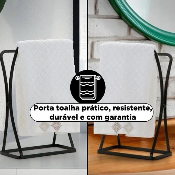 Imagem de Porta Toalha de Rosto Mão de Bancada Para Pia de Banheiro Lavabo Preto Fosco Linha Black Arthi