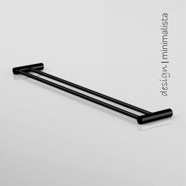Porta Toalha Duplo 70Cm Orion Metal Preto Fosco Grego - Grego Metal Imagem de Porta Toalha Duplo 70Cm Orion Metal Preto Fosco Grego