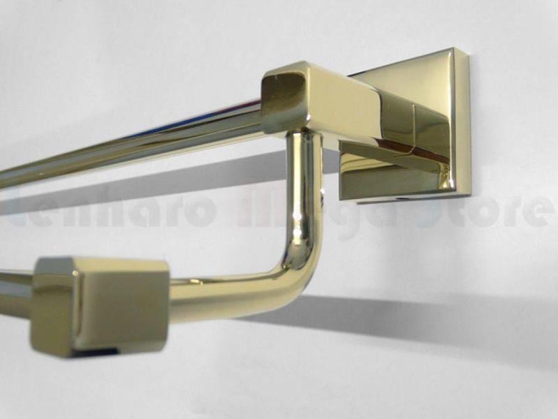 Imagem de Porta Toalha Longo Duplo / Toalheiro em Metal Dourado - Acabamento Quadrado - LMS-AB8948G