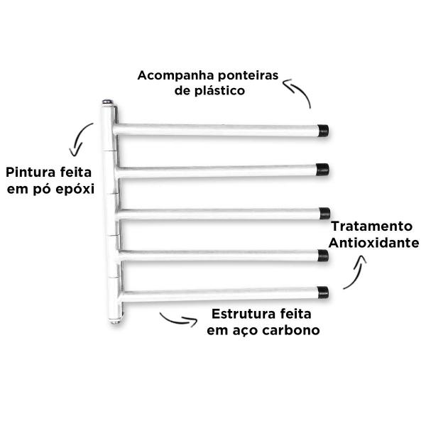 Imagem de Porta-toalha Moderno De Parede Stem Em Aço 5 Haste Dobrável