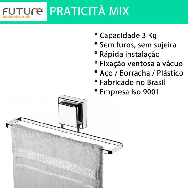 Porta Toalha Rosto Banheiro Lavabo Ventosa Cromado 25 Cm - Future Imagem de Porta Toalha Rosto Banheiro Lavabo Ventosa Cromado 25 Cm