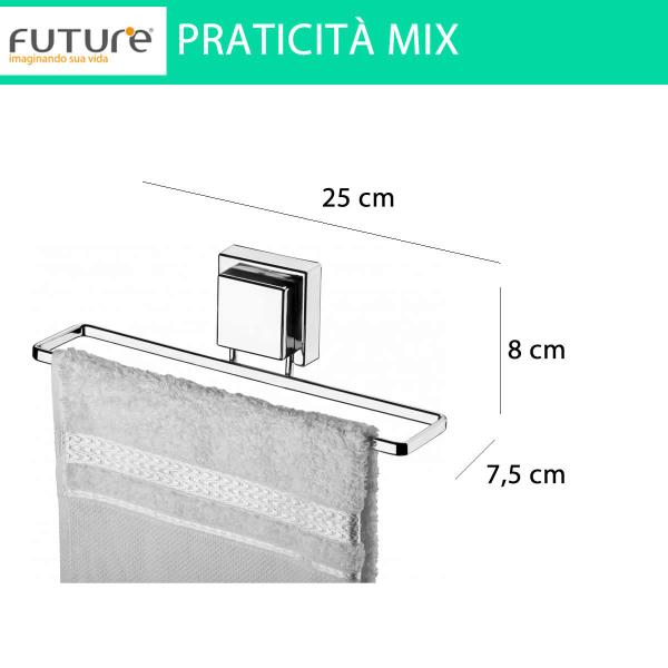 Porta Toalha Rosto Banheiro Lavabo Ventosa Cromado 25 Cm - Future Imagem de Porta Toalha Rosto Banheiro Lavabo Ventosa Cromado 25 Cm