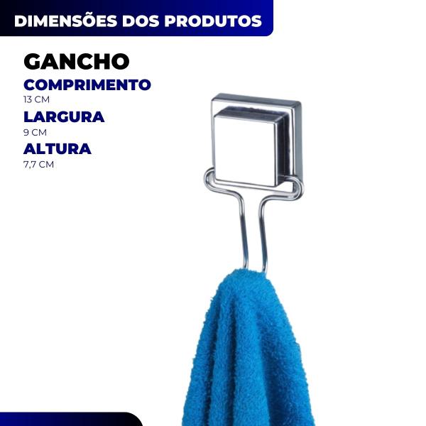 Imagem de Porta Toalha Rosto Papel Higiênico Ventosa Lavabo Banheiro Cromado Arthi