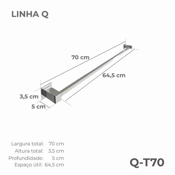 Imagem de Porta Toalha Toalheiro De Banheiro Lavabo 70cm Aço Inox 304 Q-T70