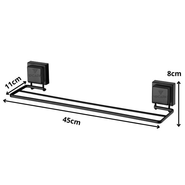 Imagem de Porta Toalha Toalheiro Duplo Com Ventosa Preto Fosco Future