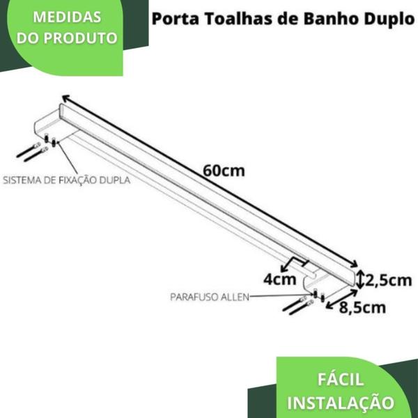 Imagem de Porta Toalhas De Banho Duplo Cromado Suporte Parede S.Master