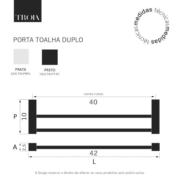 Imagem de Porta Toalhas Duplo Para Banheiro 40cm Troia Suporte Preto 1031040TR