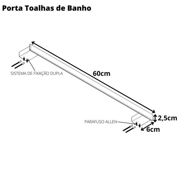 Imagem de Porta Toalhas Para Banho Master Preto Fosco 60cm