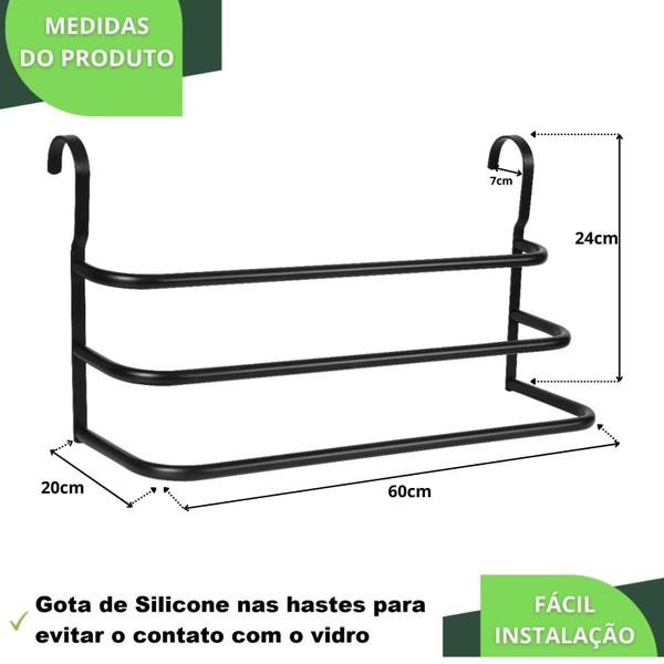 Imagem de Porta Toalhas Para Box 60cm Toalheiro Triplo Preto Fosco SF