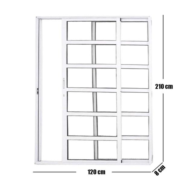 Imagem de Porta Travessa de Correr 2 Folhas 210 x 120cm com Fechadura Linha 25 Branco