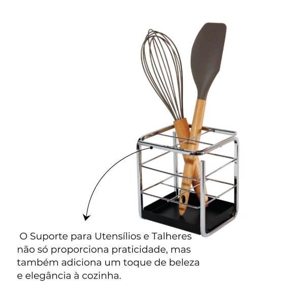 Imagem de Porta Utensílio De Cozinha Aço Cromado Suporte Para Talheres