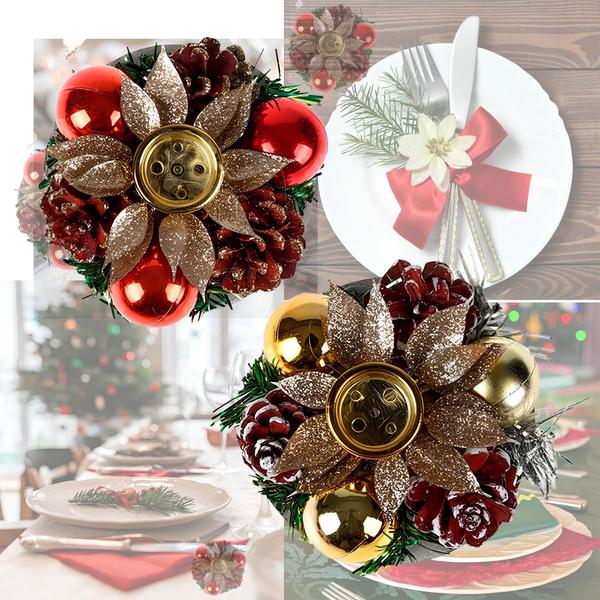 Imagem de Porta Vela Castiçal Bolas De Natal Decorativo C/ 2pçs 9cm