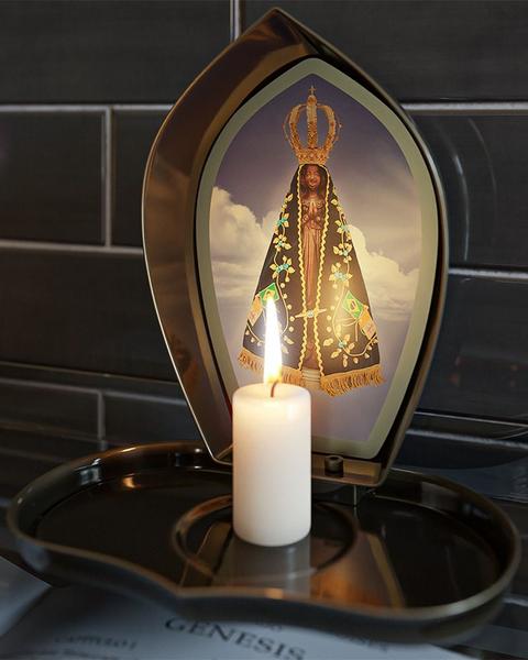 Imagem de Porta Vela de Metal Nossa Senhora Aparecida Luz Divina