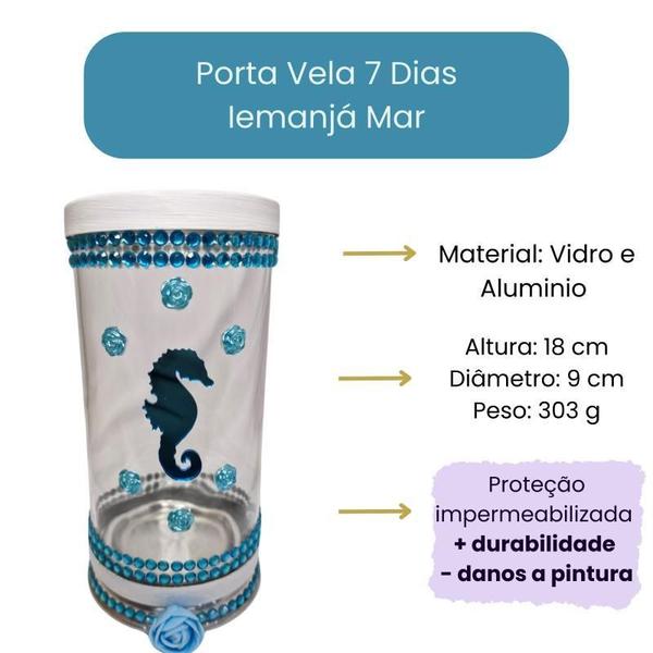 Imagem de Porta Vela Iemanjá Mar Vidro E Alumínio 18 Cm