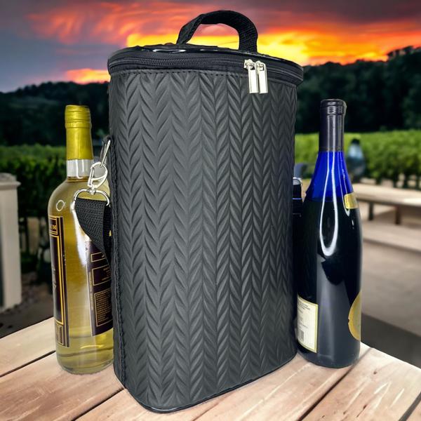 Imagem de Porta Vinho ou Bebidas Grande Wine Bag Com 2 Divisões Para Taça E Vinho - Reforçada - PV2G - BLACK