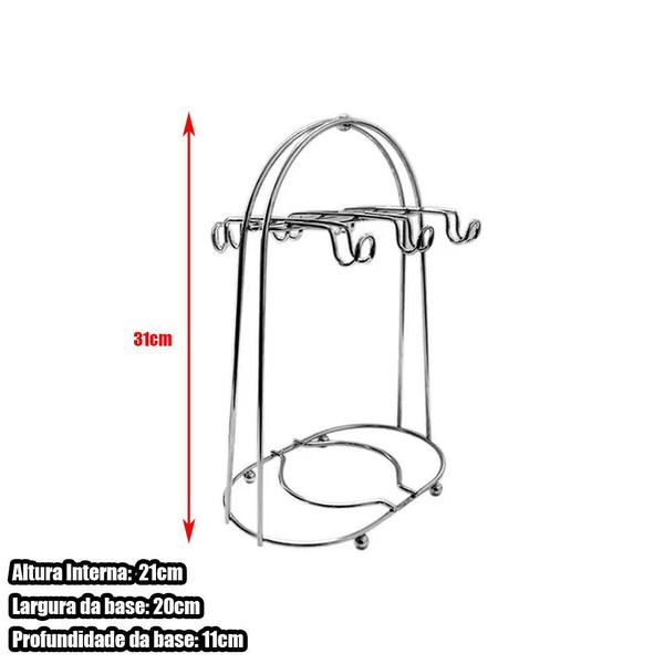 Imagem de Porta Xícara Suporte xícaras Organizador xícara e Pires 6 Ganchos p/ Xícaras e Pires Grandes