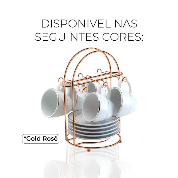 Imagem de Porta Xícaras Café Chá 6 Ganchos Suporte Organizador Rosê Gold