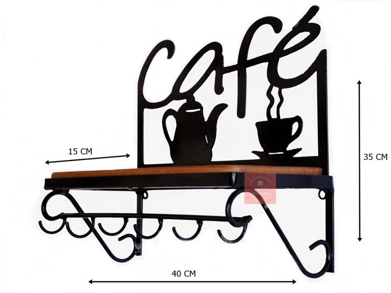 Imagem de Porta Xícaras Ferro/Madeira Rústica Pendurar Parede Café